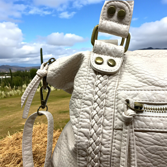 Montana West Vegan Pebbled Leather Cream Double Handle Shoulder Bag Purse - Picture 3 of 13